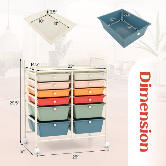 Costway 12 Drawers Rolling Cart Storage Scrapbook Paper Organizer Bins-Deep Multicolor