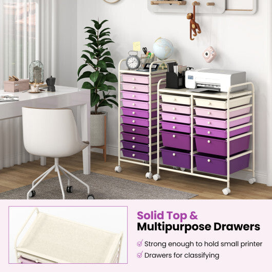 Costway 12-Drawer Rolling Storage Cart with Removable Drawers and Lockable Wheels-Purple