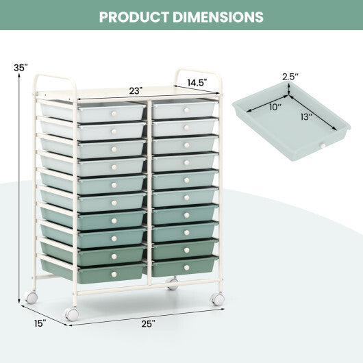 Costway 20 Drawers Rolling Storage Cart Studio Organizer-Gardient Green