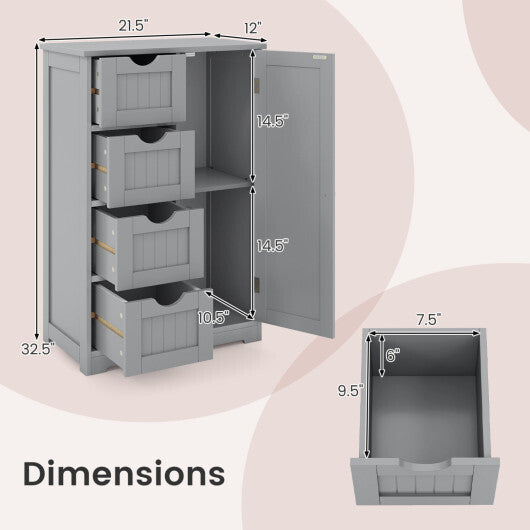 Costway Standing Indoor Wooden Cabinet with 4 Drawers-Gray