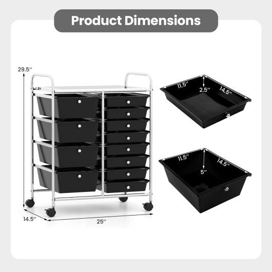 Costway 12-Drawer Utility Rolling Cart with Drawers Multi-Use Storage-Black