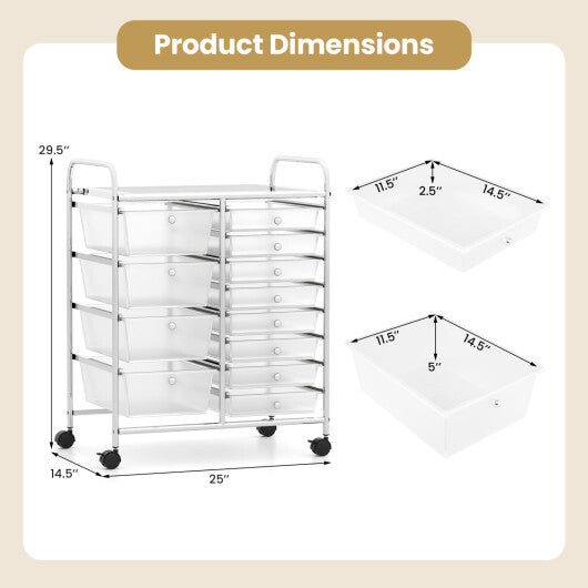 Costway 12-Drawer Utility Rolling Cart with Drawers Multi-Use Storage-Transparent