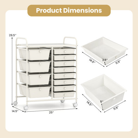 Costway 12-Drawer Utility Rolling Cart with Drawers Multi-Use Storage-White