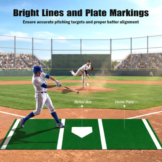 Costway Softball Pitching Mat with Pitching Mound Anti-Fade Turf & Anti-Slip Foam Backing Green