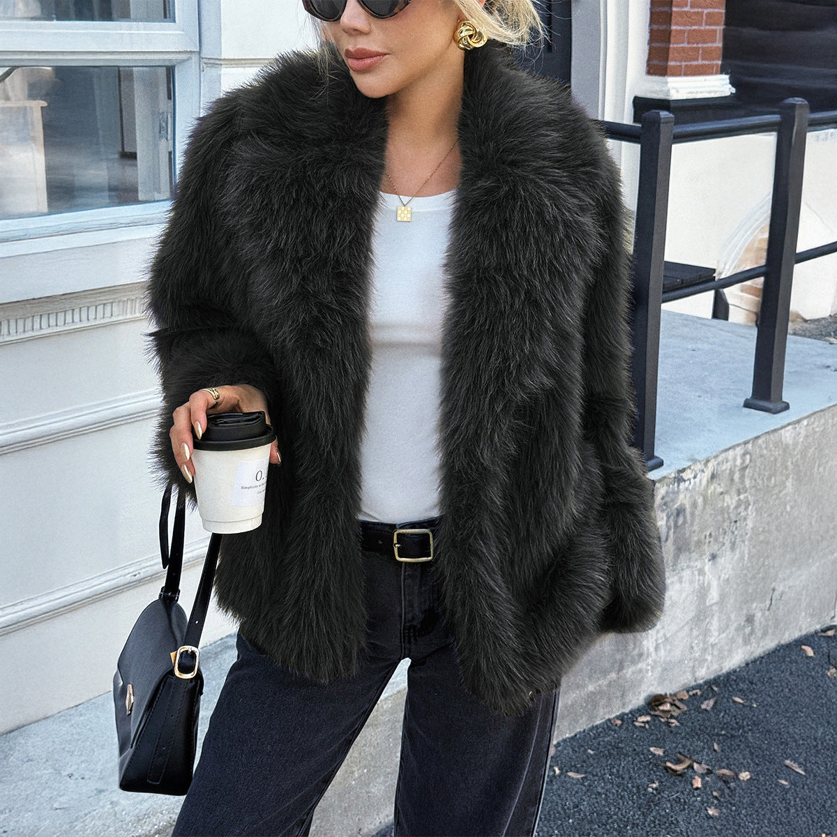 Solid Color Fluff Long Sleeve Coat Women's Clothing