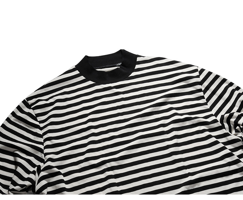 Oversized Striped T-Shirt with Ribbed Collar
