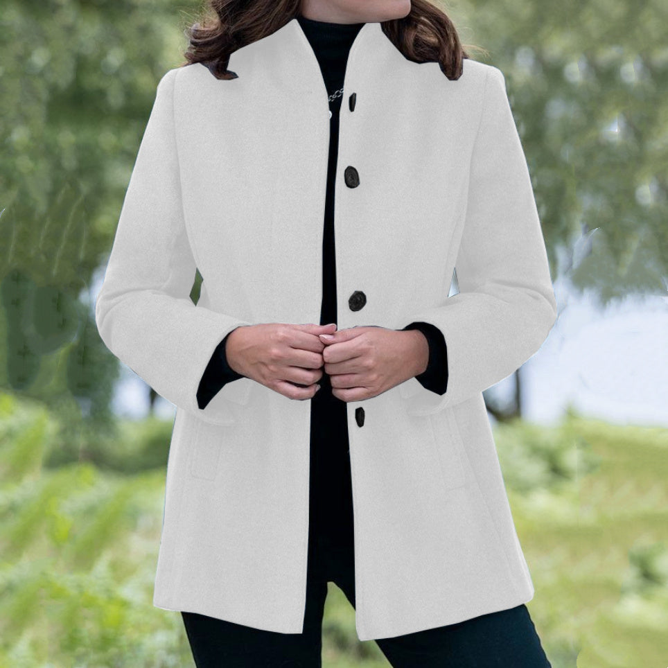 Minimalist Long Sleeve Lapel Button Slim-fit Woolen Coat
