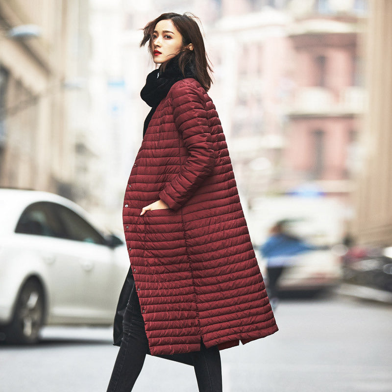 Long Over-the-Knee Stand Collar Lightweight Down Jacket