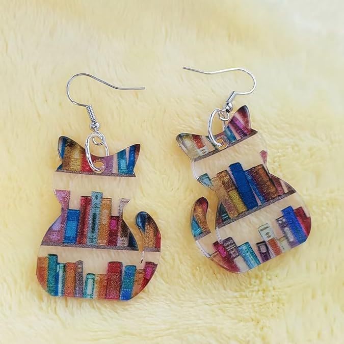 Classic Water Drop Stitching Bookshelf Acrylic Teacher Earrings