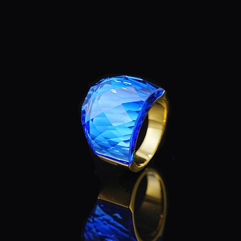 Stainless Steel Diamond-shaped Exaggerated Gemstone Ring For Men