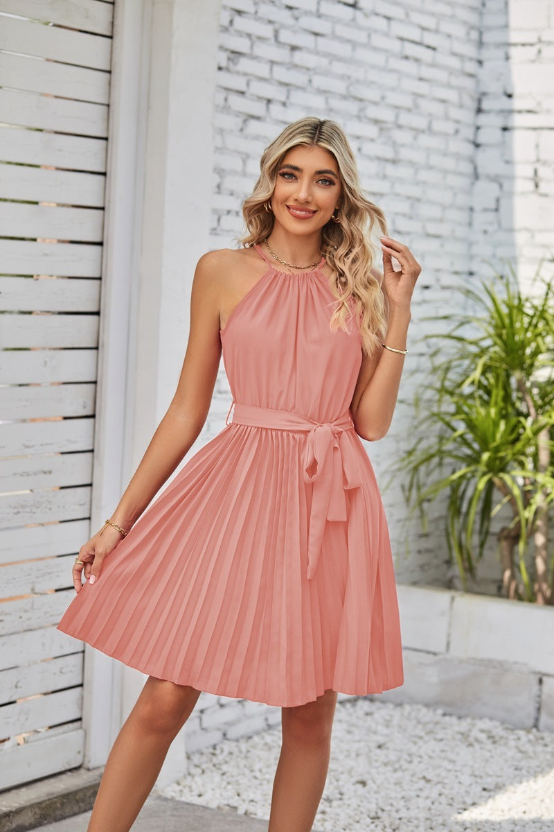 Halter Strapless Pleated Sundress
