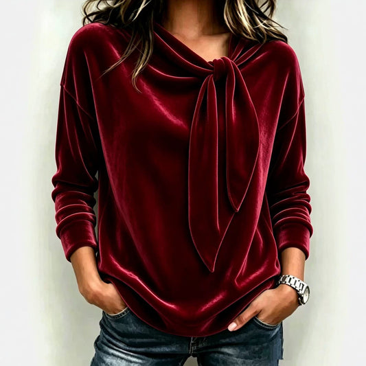 Womens Velvet Sweater With Bow-Knot
