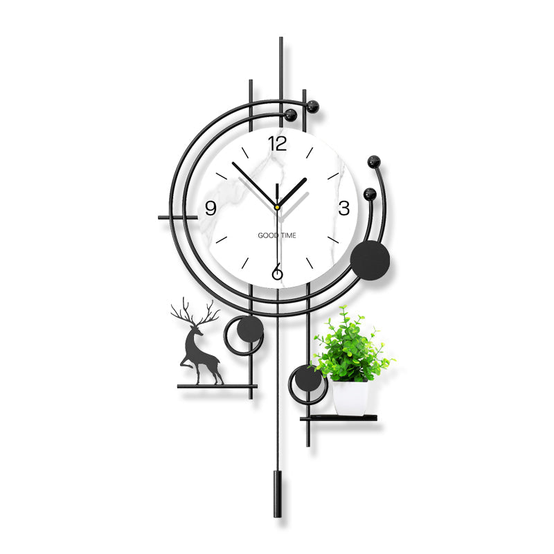 Modern Deer Wall Clock With Planter Shelf Artistic Home Decor