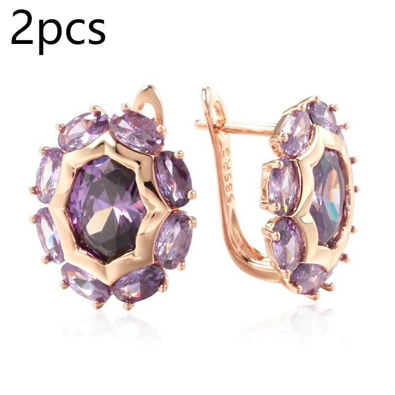 Gulkina Purple Gold Ring Earrings Necklace Amethyst Ornament Suit