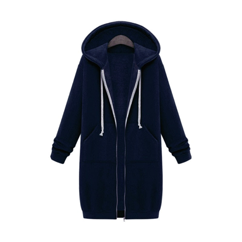 Hooded Long-sleeved Winter Sweater Women's Jacket In A Long Thick Shirt