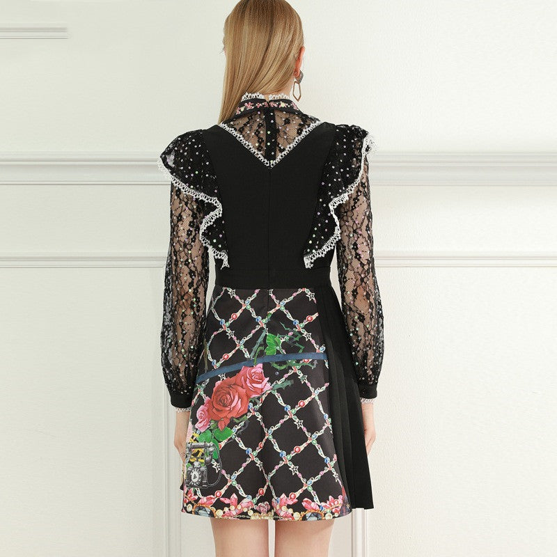 Women Foliage Black Plaid Print Dress