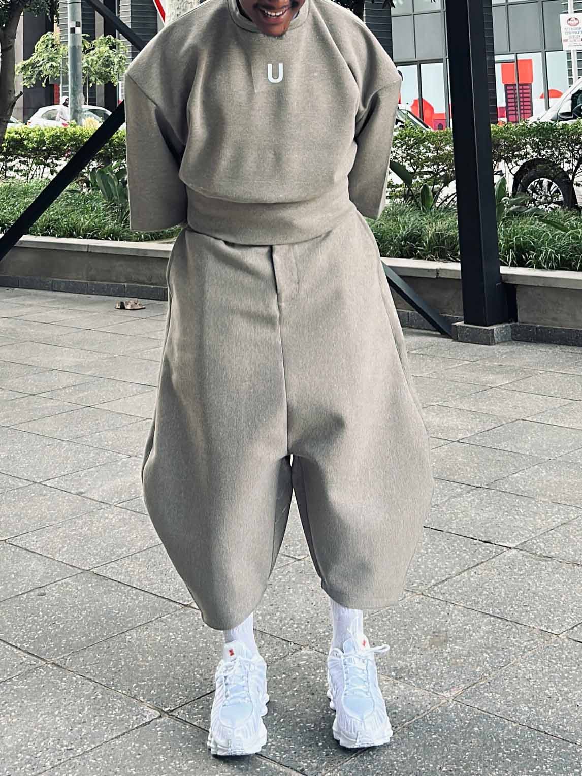 Casual Men's Ash - Grey Baggy Top And Harem - Style Pants Set