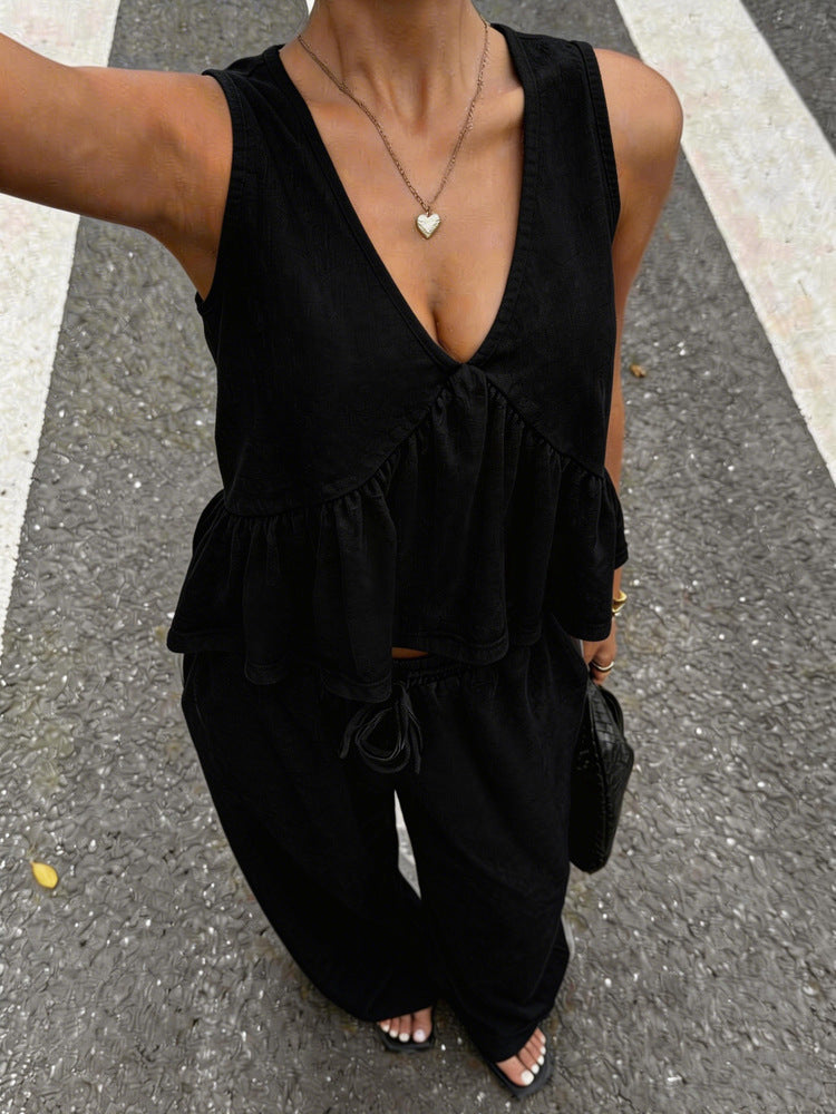 Women's Casual V-Neck Sleeveless Top And Pants Set