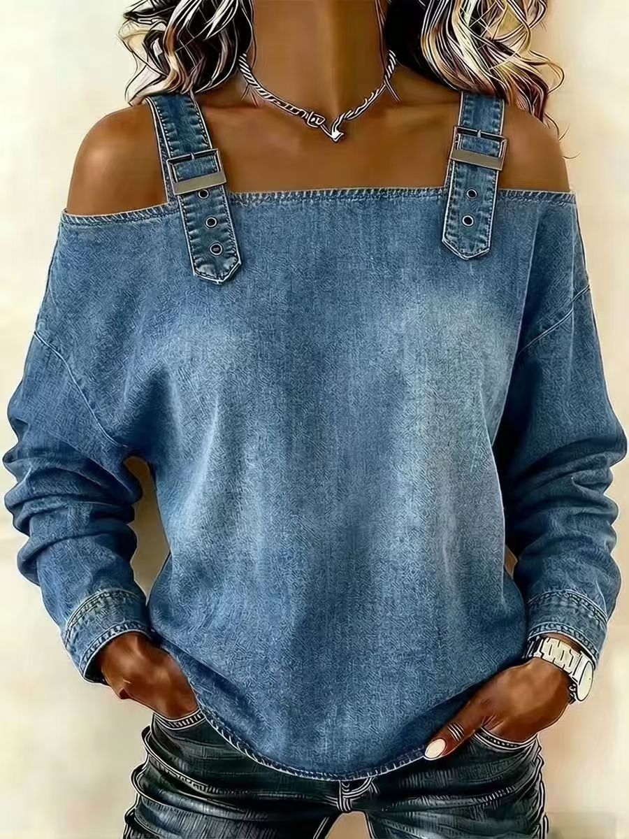 Halter-neck Off-shoulder Long-sleeve Top