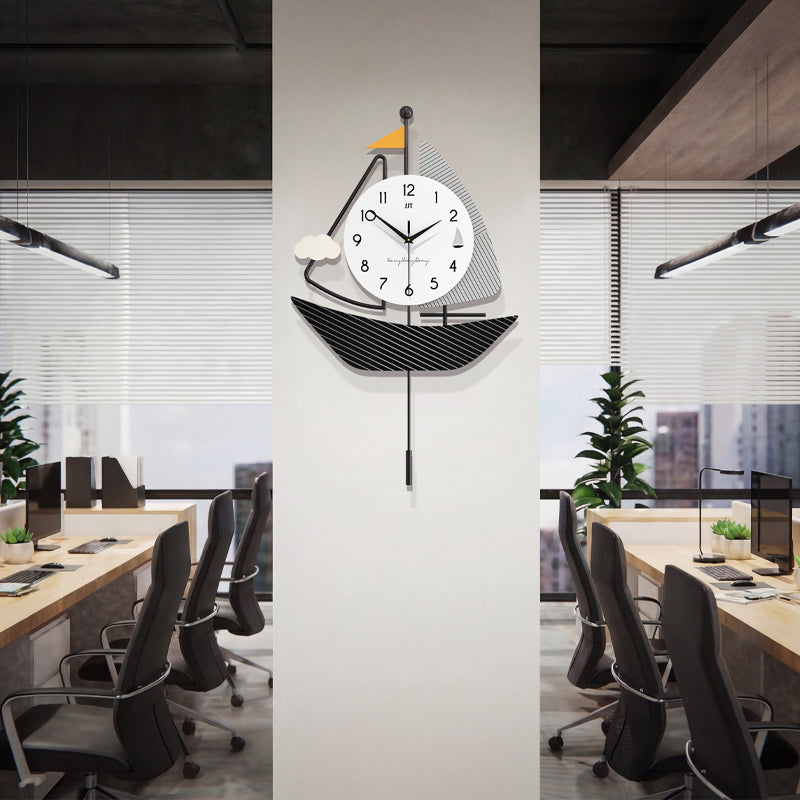 Modern Sailboat Pendulum Wall Clock Nautical Living Room Decor