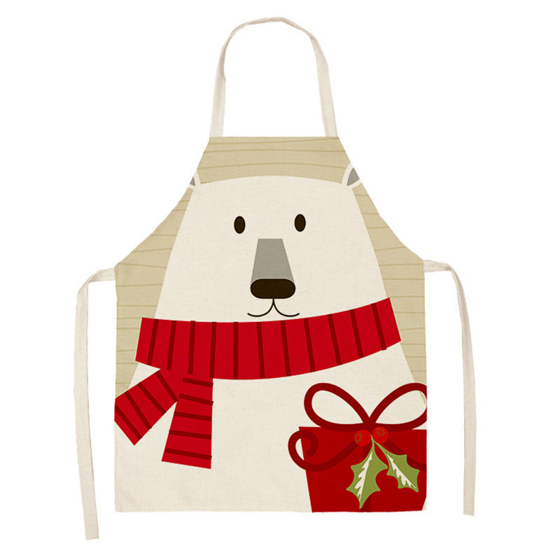 Christmas Deer Art Pattern Female Cleaning Home Cooking Kitchen Apron Chef Ear Cotton Linen