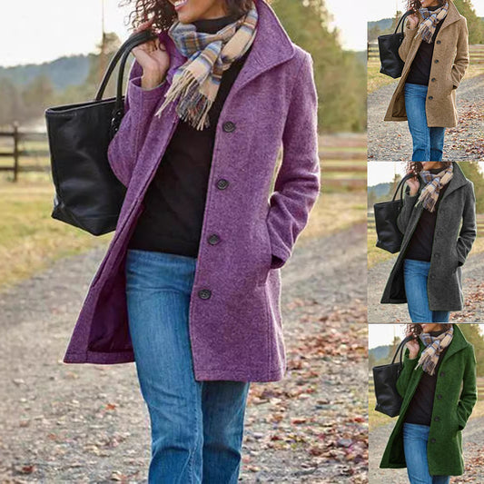 Winter Single-breasted Lapel Coat Fashion Commuter Slim Mid-length Jacket Women's Clothing