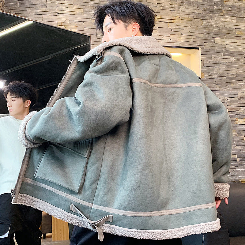 Multi-Pocket Harajuku Work Jacket with Sherpa Lining