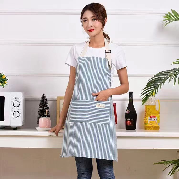Linen Stripe Apron, Breathable Kitchen Apron For Household Chores