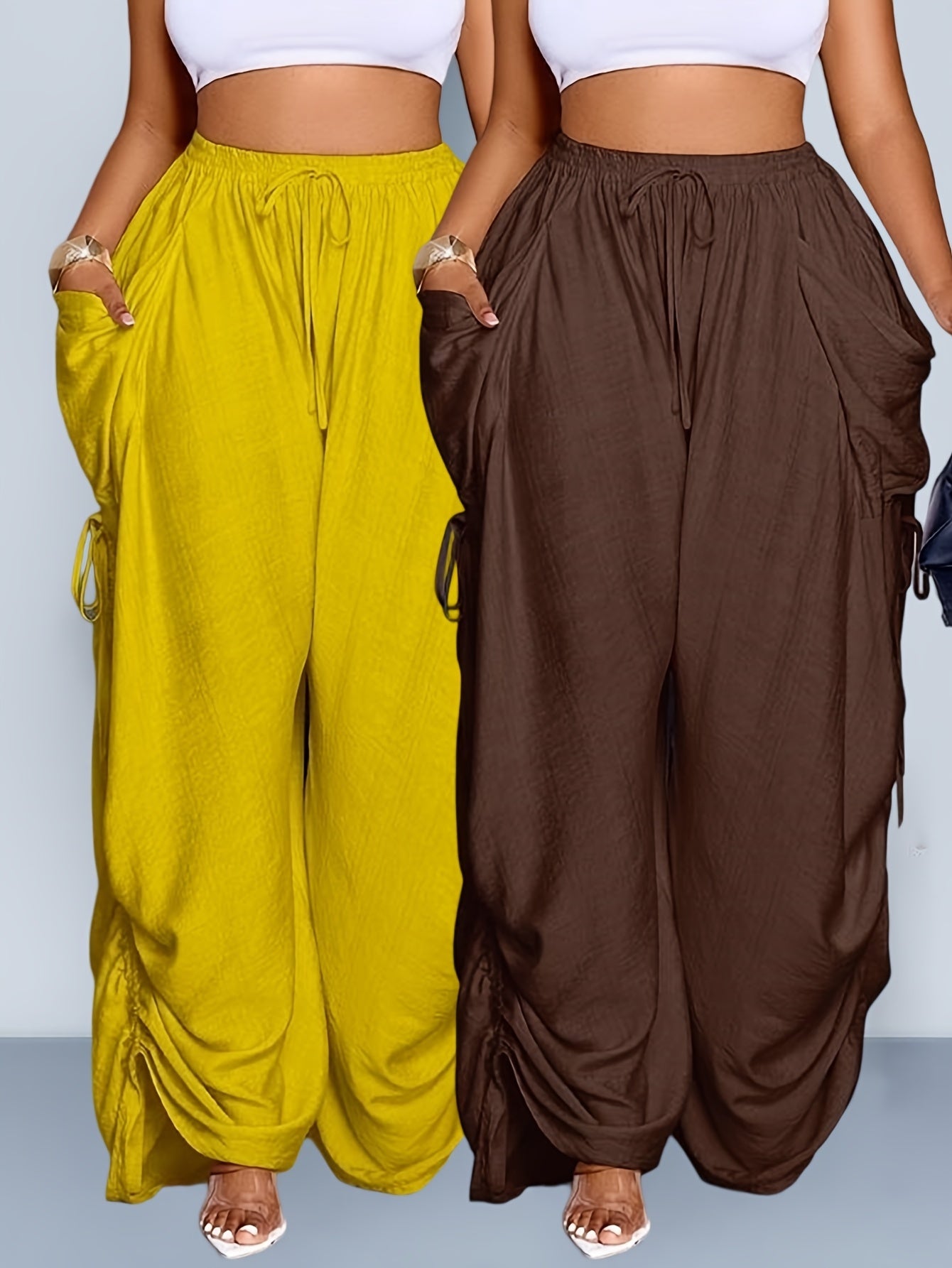 Retro Punk-style Drawstring Pleated High-waisted Wide-leg Pants