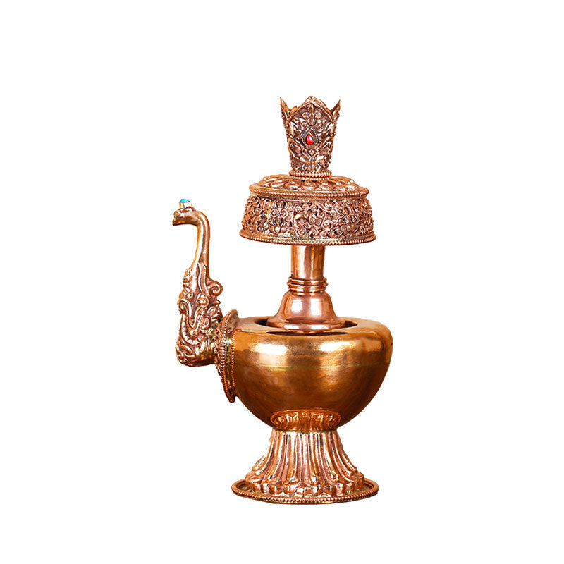 Nepalese Red Bronze Carved Benba Pot Net Kettle