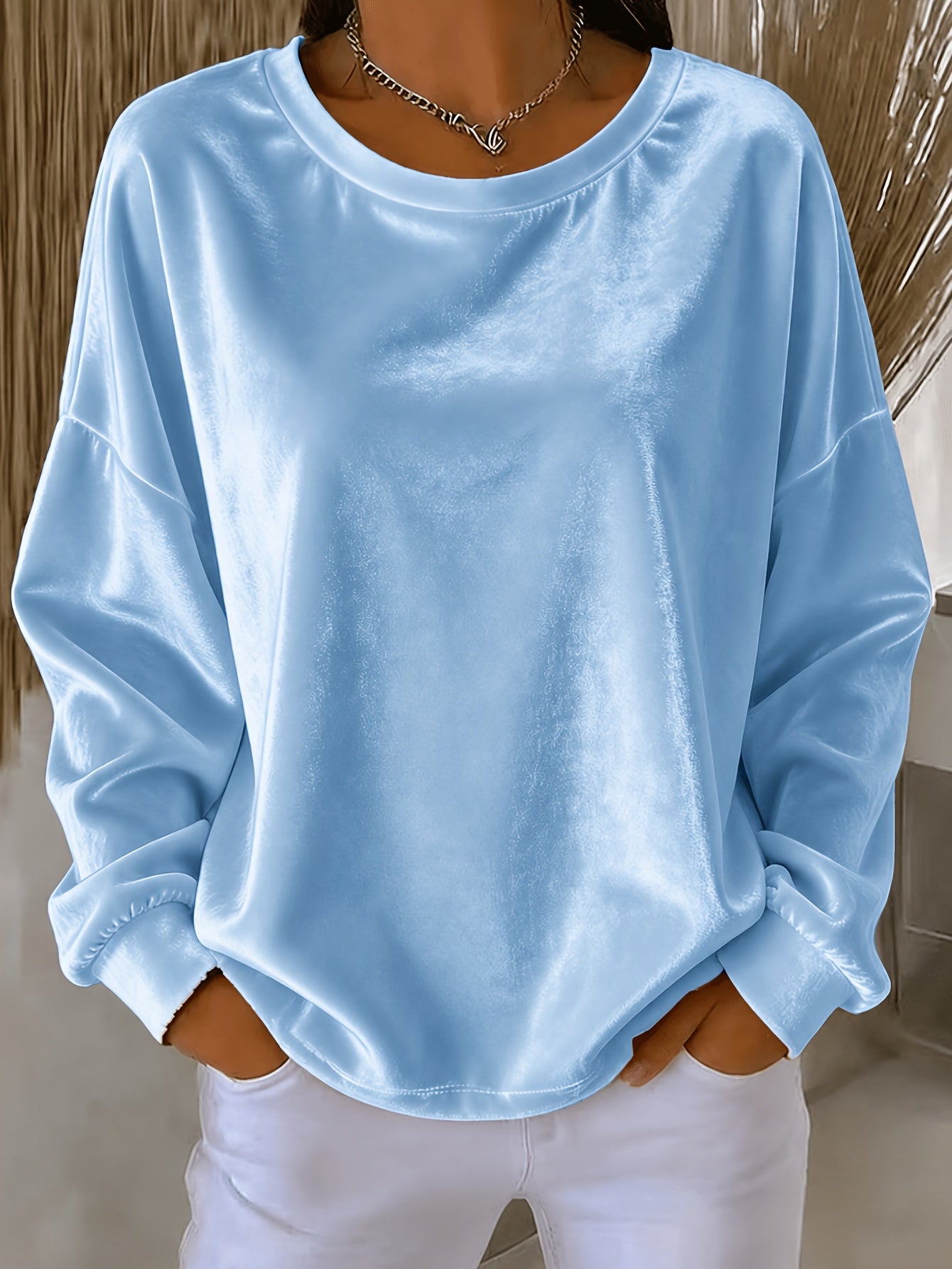 Casual Round-neck Velvet Solid-color Long-sleeve Shirt