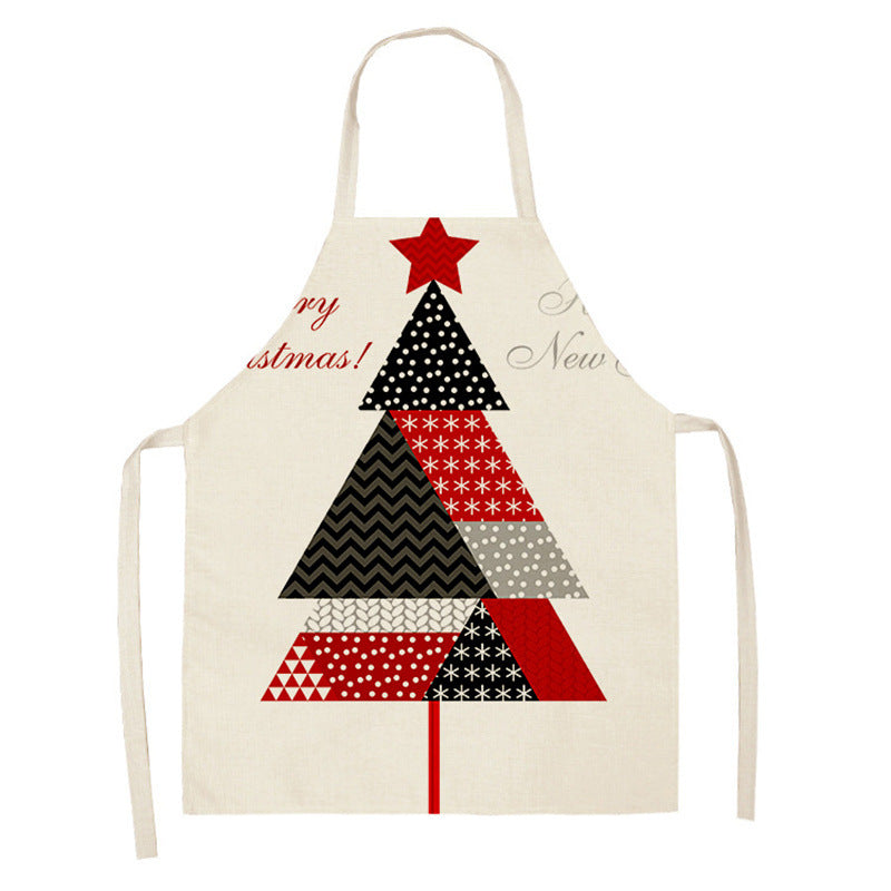 Christmas Deer Art Pattern Female Cleaning Home Cooking Kitchen Apron Chef Ear Cotton Linen