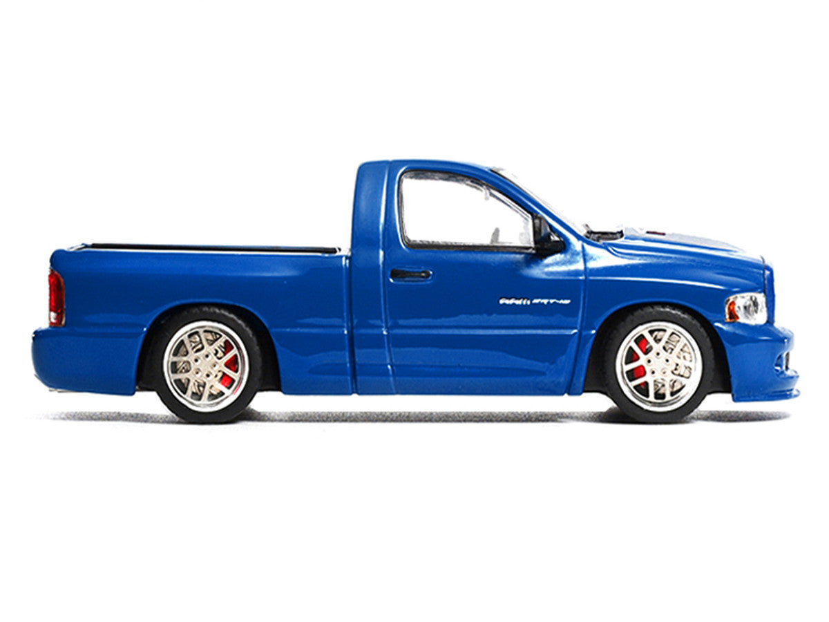 2003 Dodge Ram SRT-10 Pickup Truck Electric Blue Metallic with White Stripes 1/64 Diecast Model Car by Shoom64 Models
