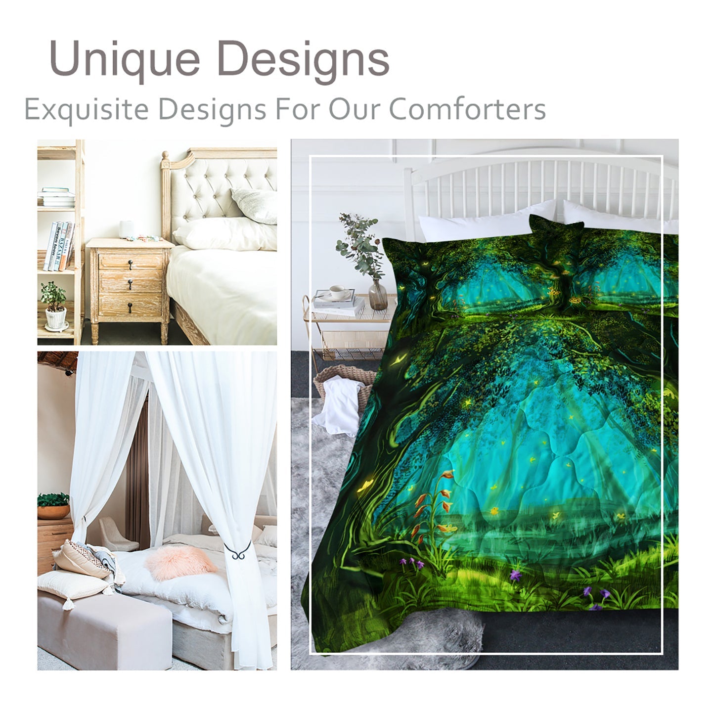 3pcs Green Light Forest Comforter Set Natural Comfort Bedding Duvet Game Summer Quilt Set