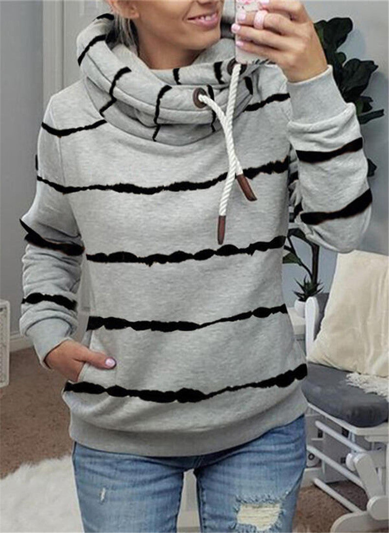Printed Hooded Fleece Striped Sweatshirt