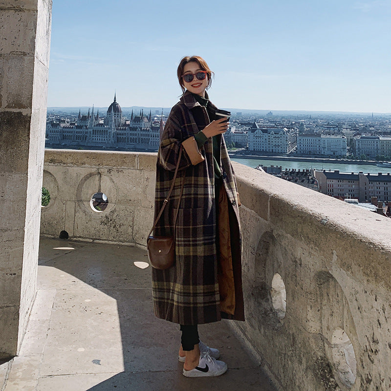 Women's Autumn And Winter Loose Thick Plaid Woolen Coat