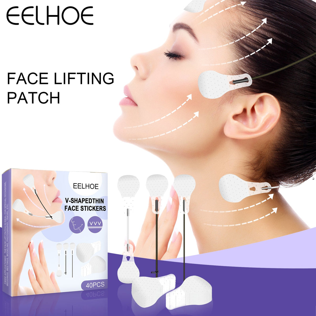 V-shaped Facial Lifting Stickers 40pcs 40pcs Stickers--3 Ropes--1 Instruction Manual 1 Box