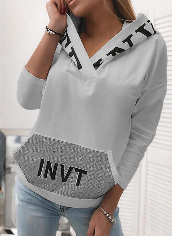 Pocket Hooded Letter Pullover Sweatshirt