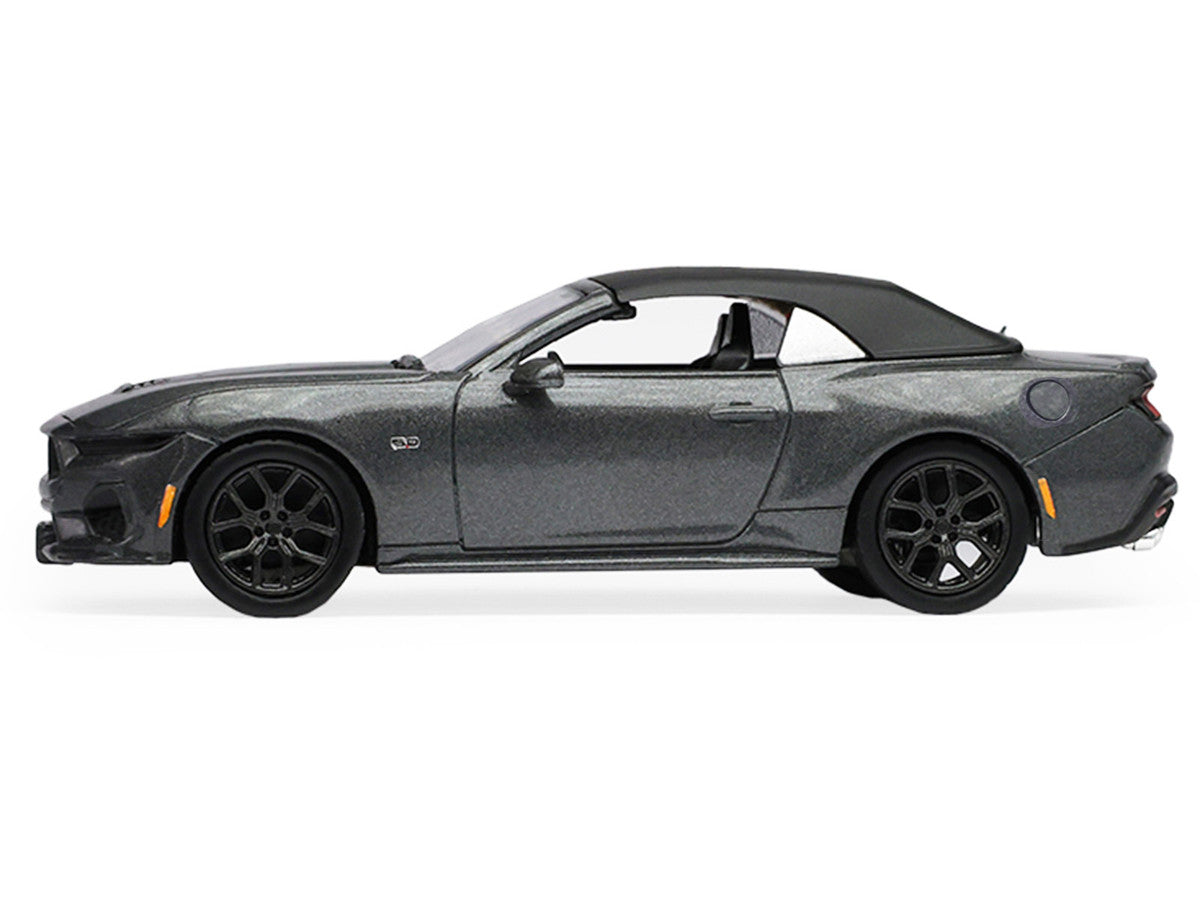 2024 Ford Mustang GT 5.0 Convertible Dark Matter Gray Metallic with Black Soft Top "Stampede" Series 2 1/64 Diecast Model Car by Greenlight