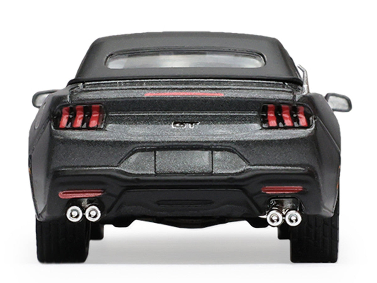 2024 Ford Mustang GT 5.0 Convertible Dark Matter Gray Metallic with Black Soft Top "Stampede" Series 2 1/64 Diecast Model Car by Greenlight