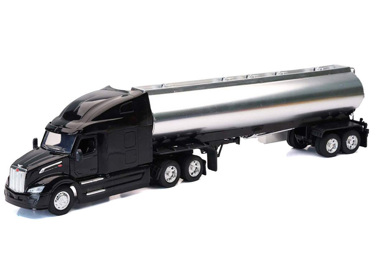 Peterbilt 579 Truck Black with Tanker Trailer Silver "Long Haul Truckers" Series 1/32 Diecast Model by New Ray
