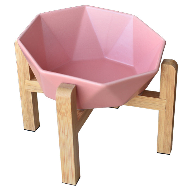 Ceramic high-footed cat food bowl