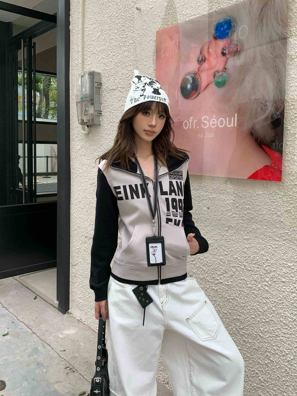 Women's Letter Printed Hoodie Thin Slim-fit Shoulder Top