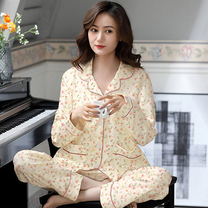 Elegant Women's Autumn And Winter Cotton-like Long Pajamas Two-piece Set