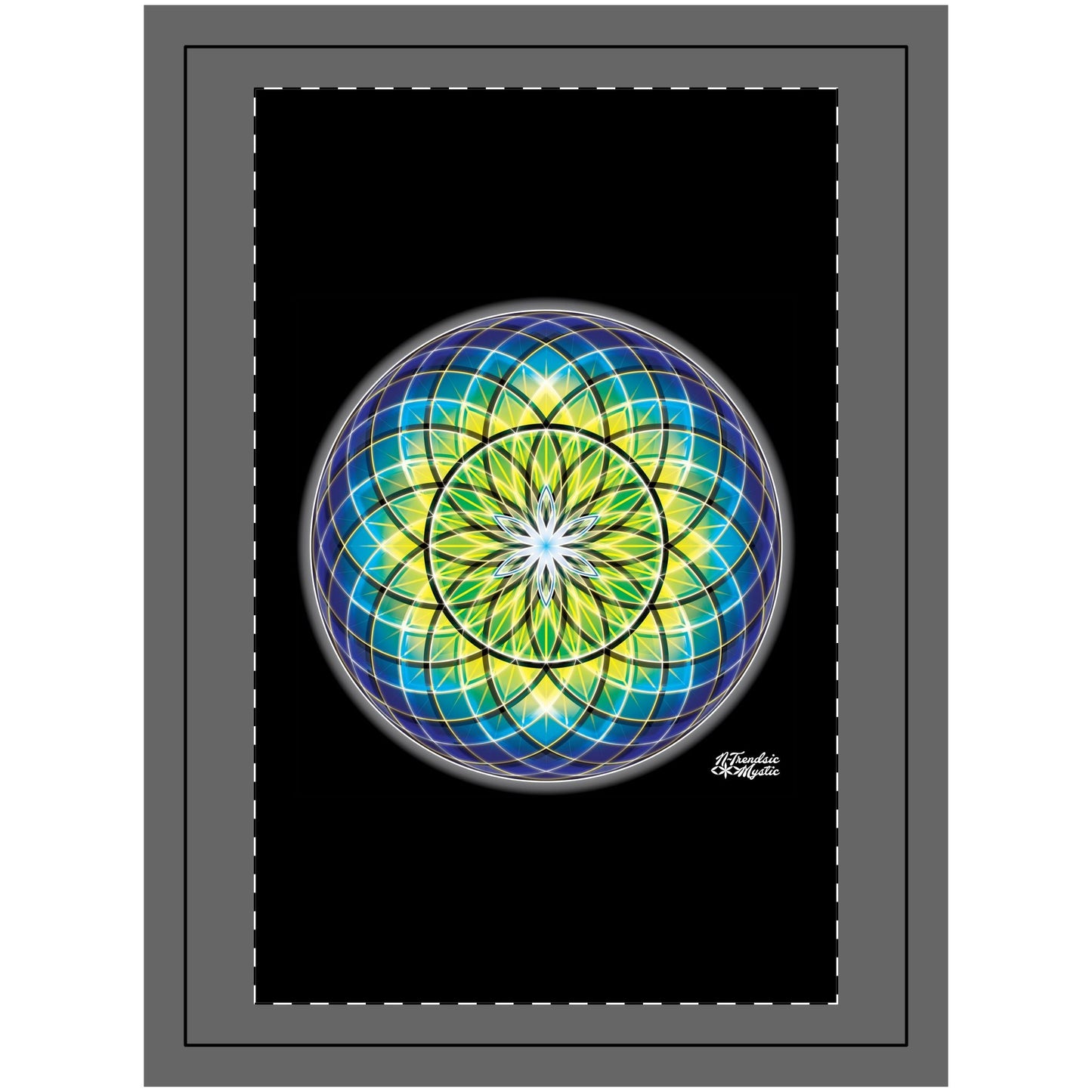 Golden Green Orb – Sacred Geometry - Wood Framed Mandala - Wall Tapestry - Home Decor - Perfect Gift