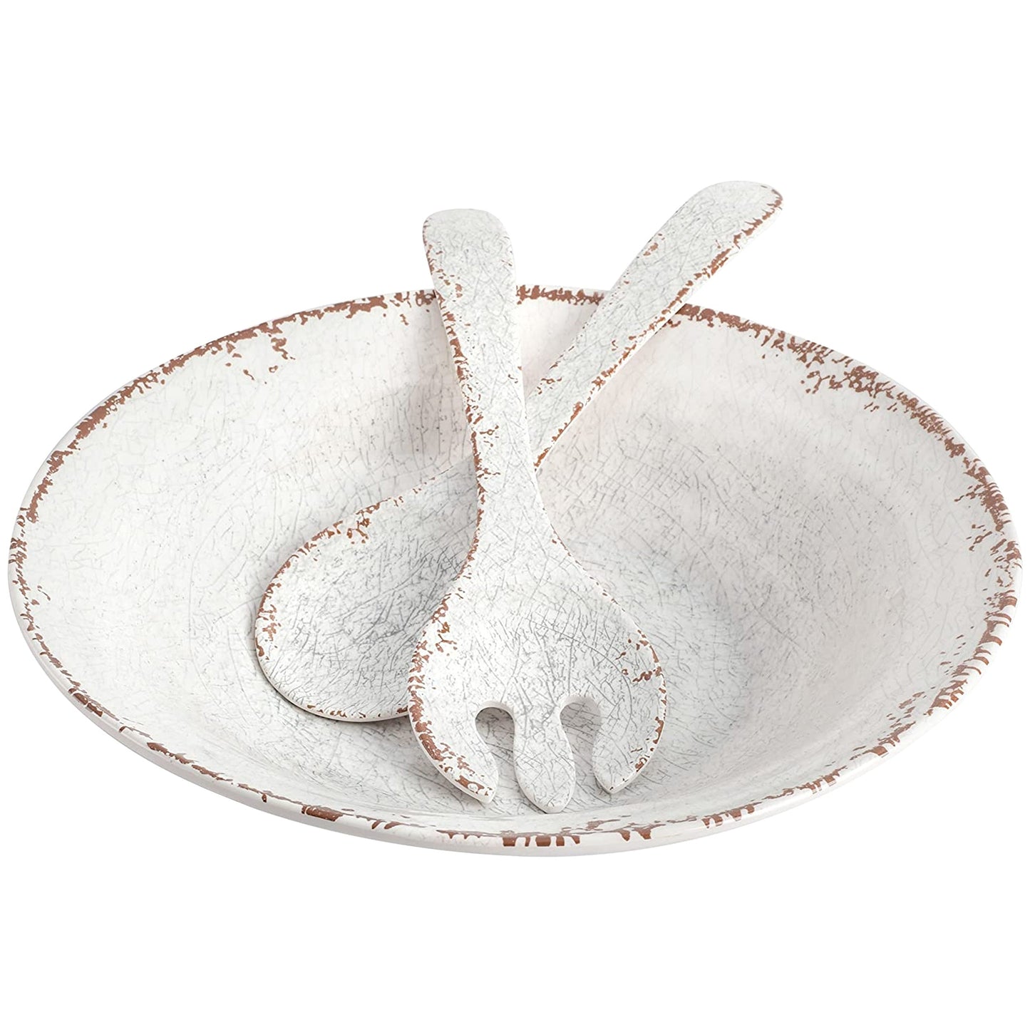 Laurie Gates Mauna 3 Piece Melamine Serving Bowl Set in White with Serving Utensils