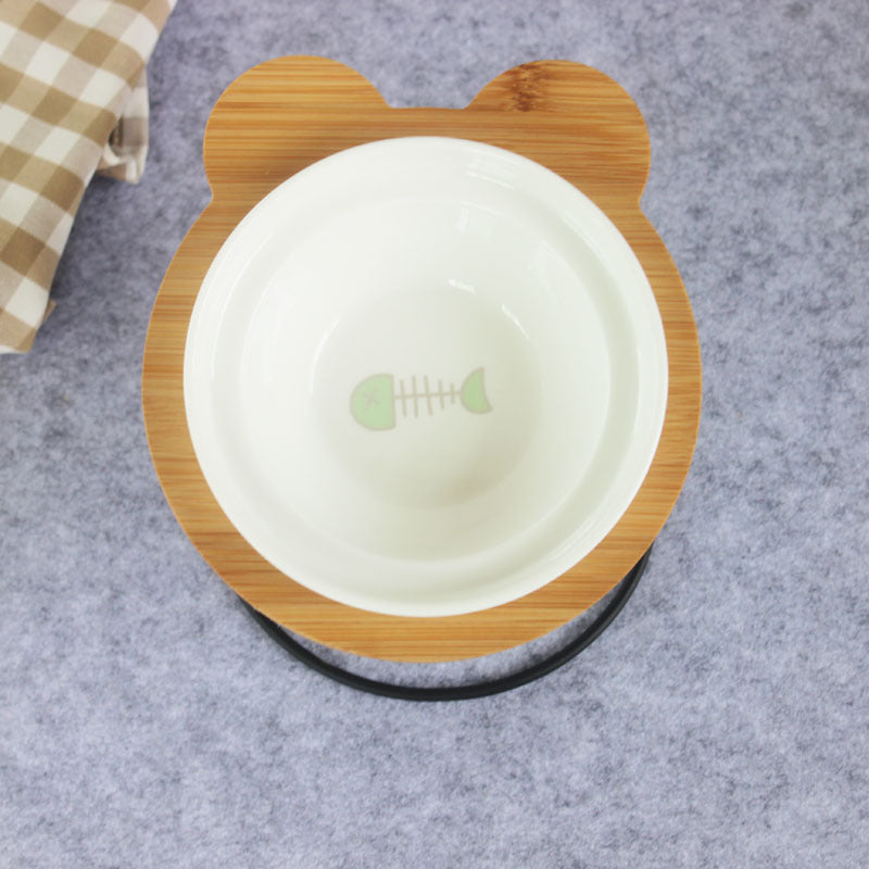Slanted pet bowl with bamboo stand