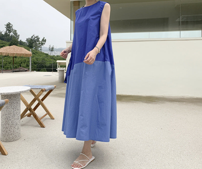 Sleeveless contrast color stitching dress women
