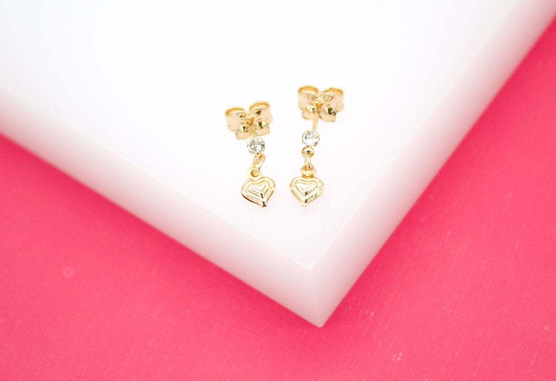 18K Gold Filled Dangle Large Heart Stud Earrings