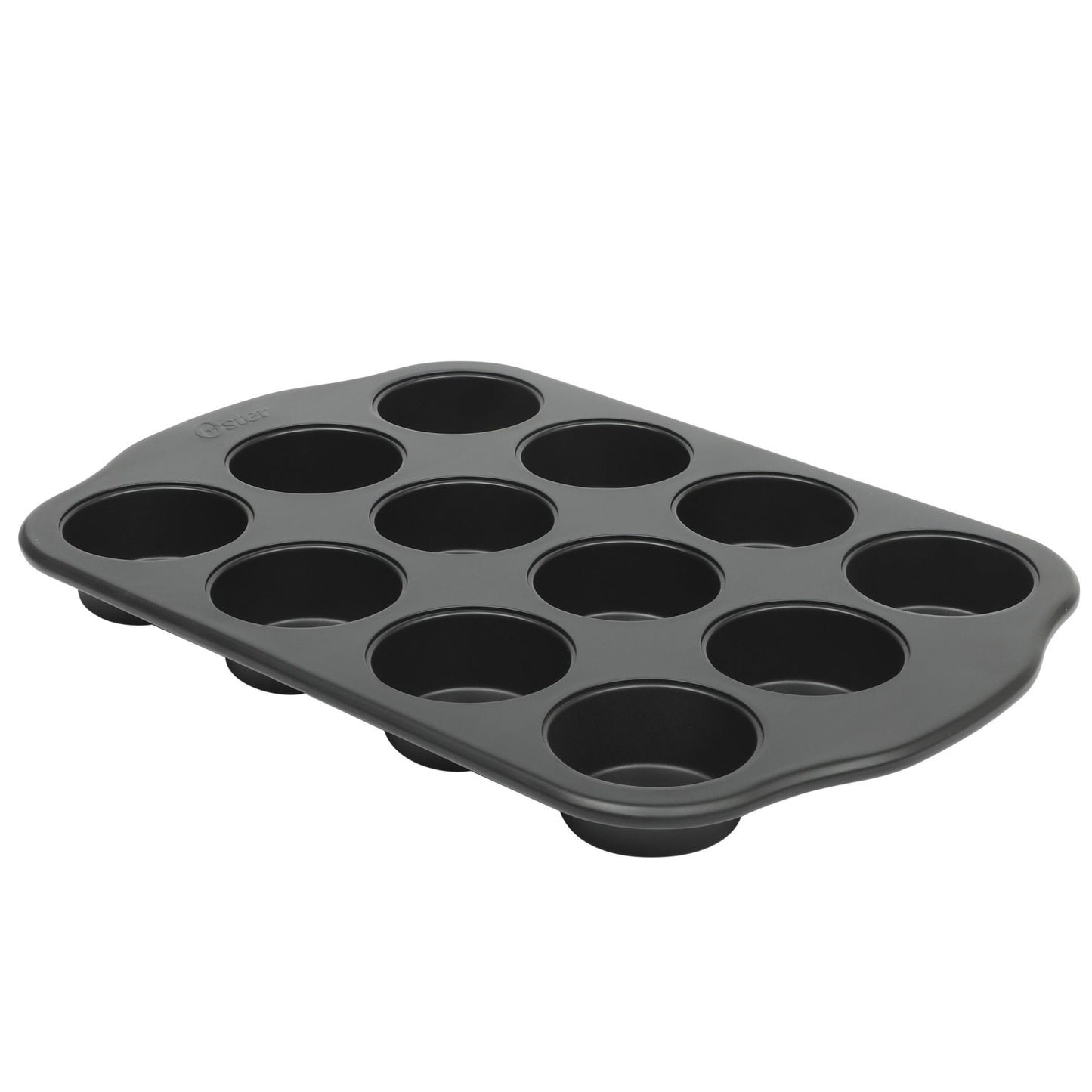 Oster Teston Platinum Collection 12-Cup Nonstick Carbon Steel Muffin Pan in Matte Black